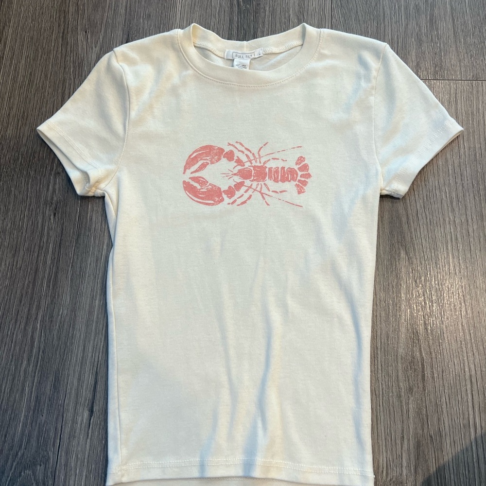 Tilly’s Full Tilt Cream T-Shirt with Pink Lobster Print